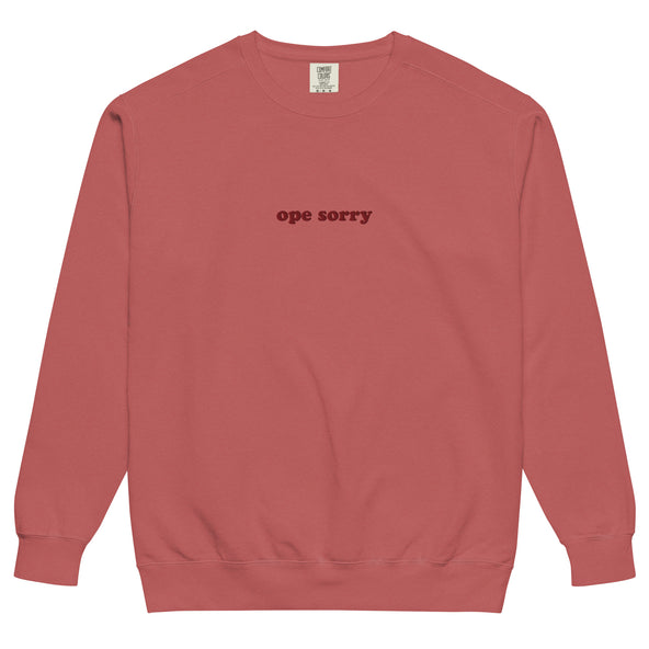 Crimson Comfort Crewneck - Embroidered Ope Sorry-image
