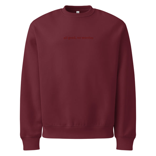 Maroon Oversized Crewneck - Embroidered All Good No Worries-image