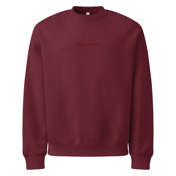 Maroon Oversized Crewneck - Embroidered Ope Sorry-image